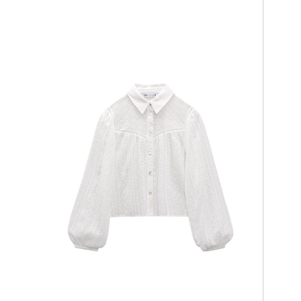 ZARA OPENWORK EMBROIDERY SHIRT WHITE SIZE XS 2906/929
